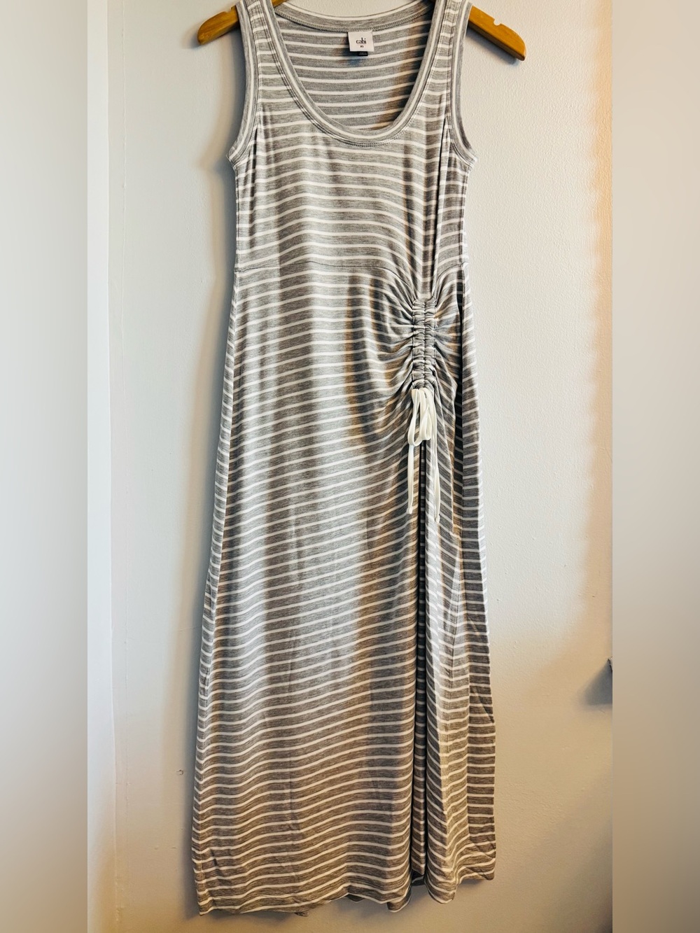 CAbi‎ Easy Dress Striped Ruched Tank Maxi Gray White #5974 XS